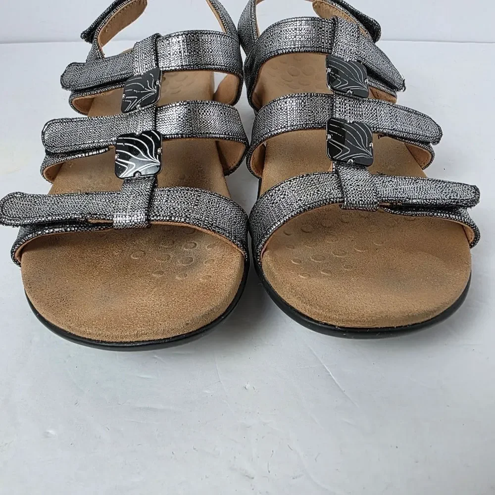Vionic Amber Black Metallic Sandals Strappy Womens Shoes Silver Size 9
